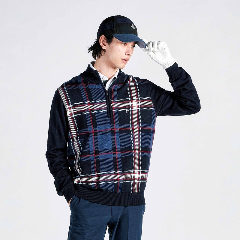 MEN`S SEASONARGYLE PLAID HALFZIP SWEATER