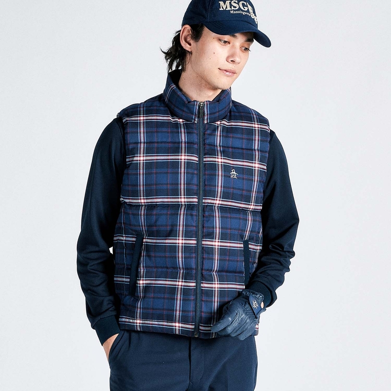 MEN`S SEASON HEATNAVI PE PLAID PADDING VEST