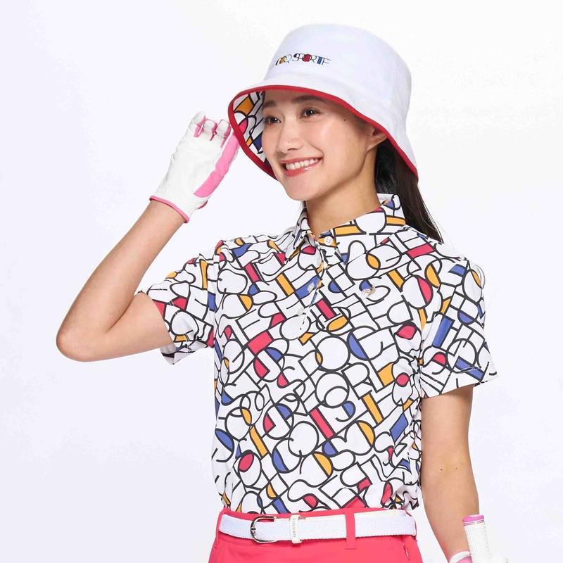 LADIES` MONDRIAN ALL OVER PATTERN SHORT SLEEVE SHIRT