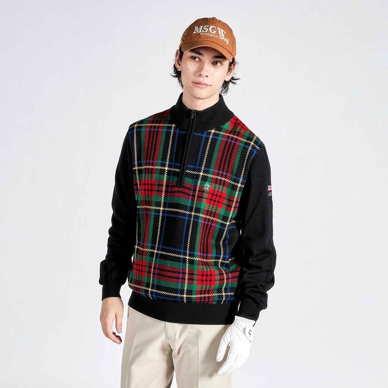 MEN`S SEASONARGYLE PLAID HALFZIP SWEATER