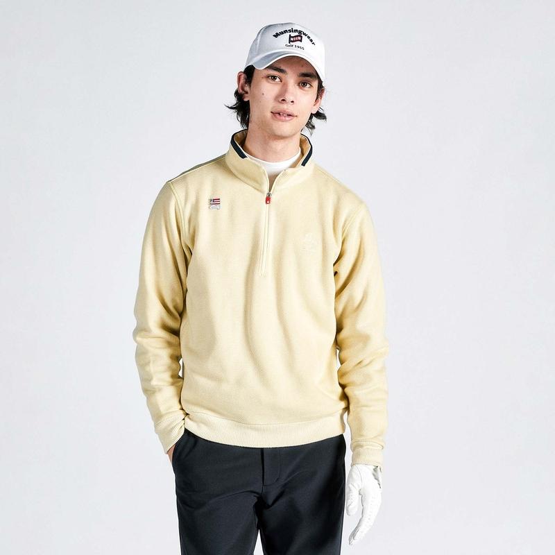 MEN`S SEASON MOISTURE ABSORPTION HEAT GENERATION BRUSHED LINING CUT AND SAWN HALFZIP PULLOVER