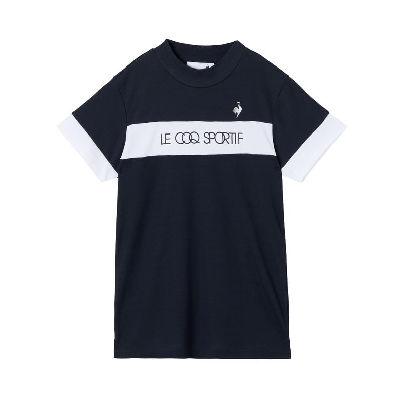 LADIES` SHORT SLEEVE MOCK NECK PANEL LOGO SHIRT